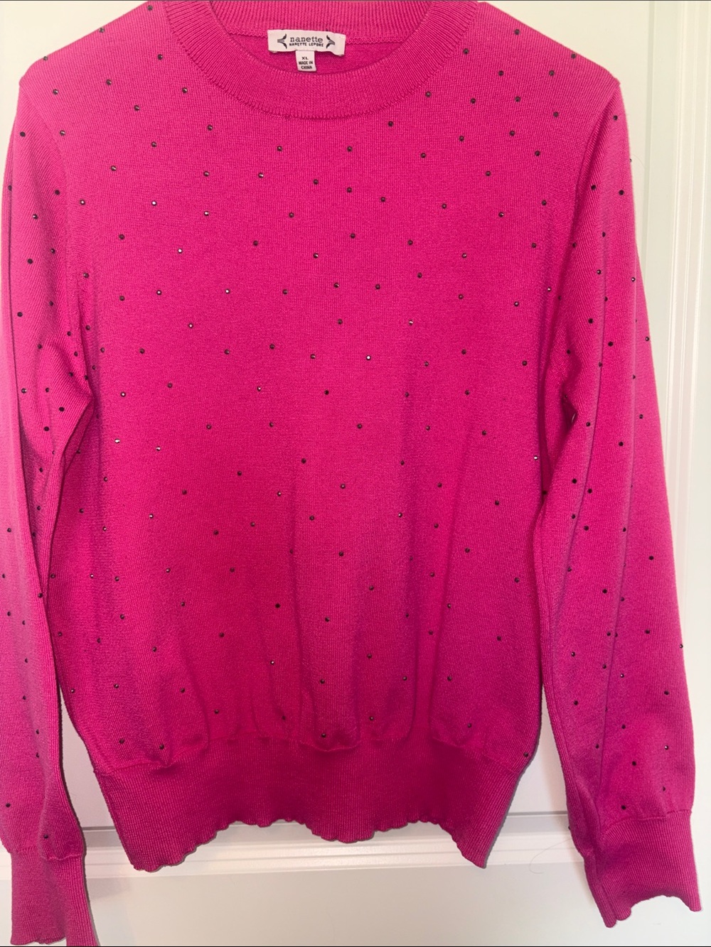 Nanette Lepore Fuchsia Crewneck Sweater with Rhinestones